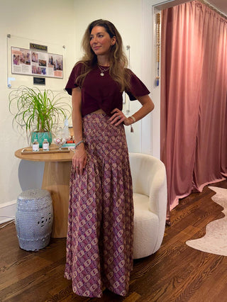 Xenia Short Sleeve Knotted Burgundy Blouse  MF