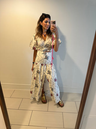 Brighton Yoke Pleated Slit Floral Skirt