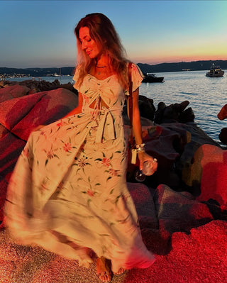 Santa Ana Wrap Tassels Hand Painted Floral Dress
