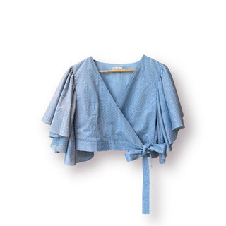 Salinas Ruffled Sleeve Blue White Dots Blouse