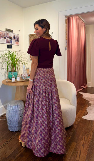 Xenia Short Sleeve Knotted Burgundy Blouse  MF