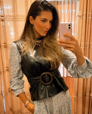 Isabela Sleeveless Black Leather Vest