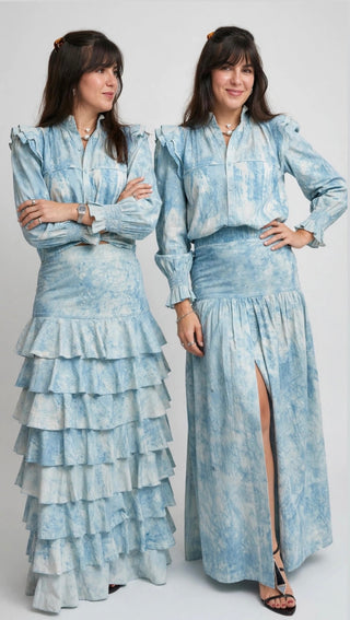 FortValley Tall Yoke, Front Slit, Tie-Die Sky Blue Skirt