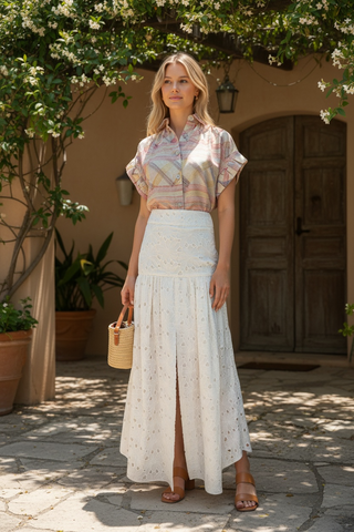 Honolulu Ruffled Short Sleeves, Button Down, Texturized Pastel Colors Shirt