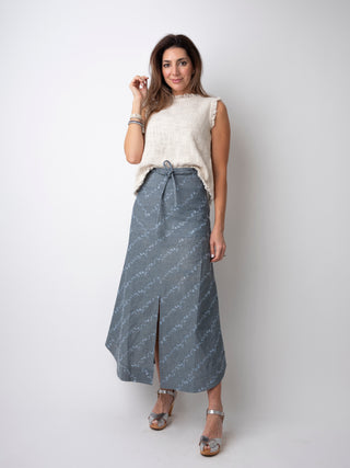 Sandra Embroidered Sky Blue Slit Skirt
