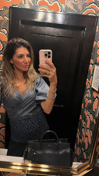 Bridgeport Puffy Sleeves, Wrapping Charcoal Top