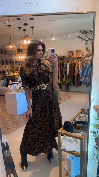 Wilmington Button Down, Animal Print, Belted Velvet Brownish Shirt