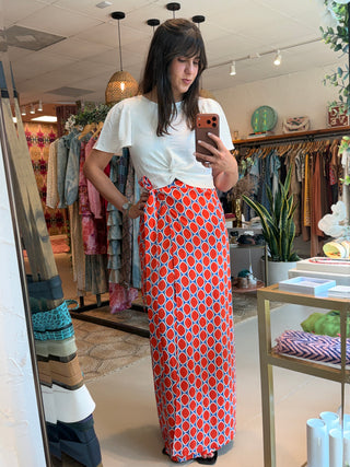 Kapaa Wrapping Blue & Orange Long Skirt