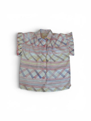 Honolulu Ruffled Short Sleeves, Button Down, Texturized Pastel Colors Shirt