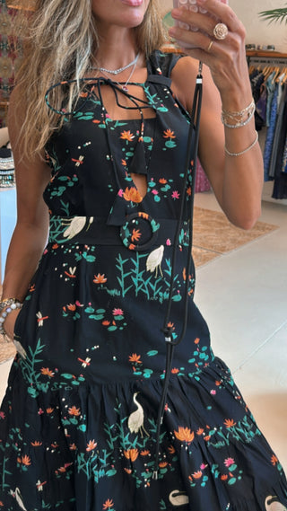 Fresno Front Slit, Belted, Nature and Black Dress