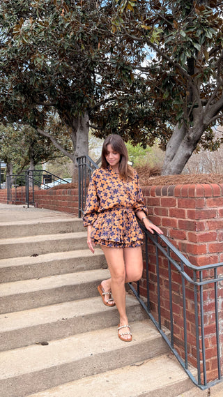 Sanford Pleated Waisted Blue & Yellow Romper