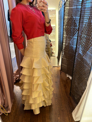 Rosangela Multi Tiered Sparkling Beige Skirt