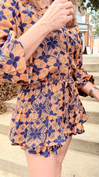 Sanford Pleated Waisted Blue & Yellow Romper
