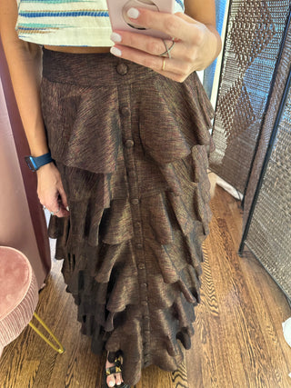 Robin Tiers Ruffles Tassels Belted Tiger Eye Skirt