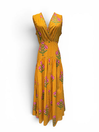 IdahoCity Front Slit, Orange Stripes Flowered Dress