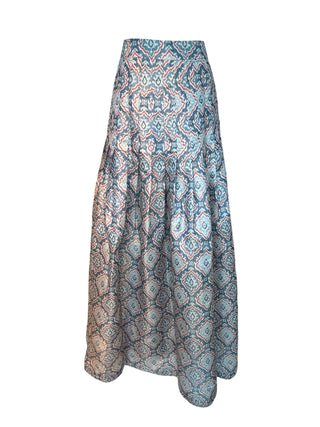 Coeur D'Alene Pleated Silk Chanderi Grey, Red, Bluish Skirt