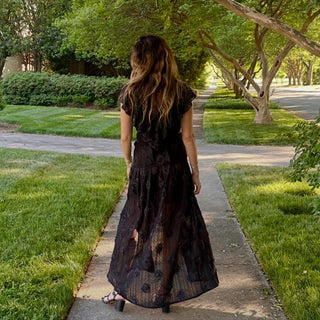 Blackfoot Front Slit, Rose Petals Embroidered Castor Skirt