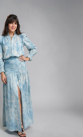 FortValley Tall Yoke, Front Slit, Tie-Die Sky Blue Skirt