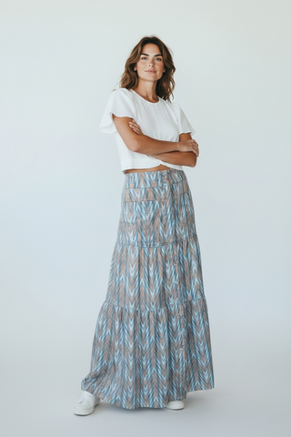 Caldwell Button Down, Front Pockets, Light Blue and Brown Skirt