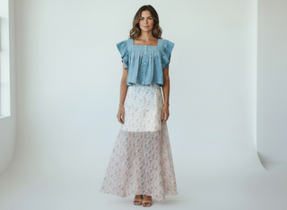 SunValley Cropped, Ruffles Light Blue Top