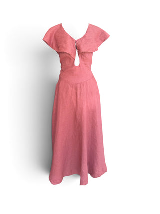 Terracotta Linen V-Neckline Brick Dress