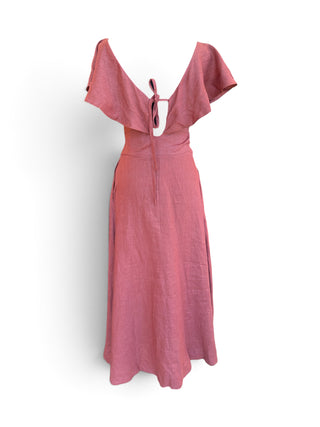 Terracotta Linen V-Neckline Brick Dress