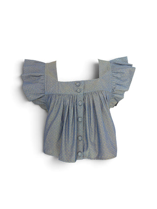 Mundelein Puff Sleeves Brownish Polk-a-Dot Top