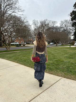 Fairbanks Pleated Tiered Blue and Grayish Skirt