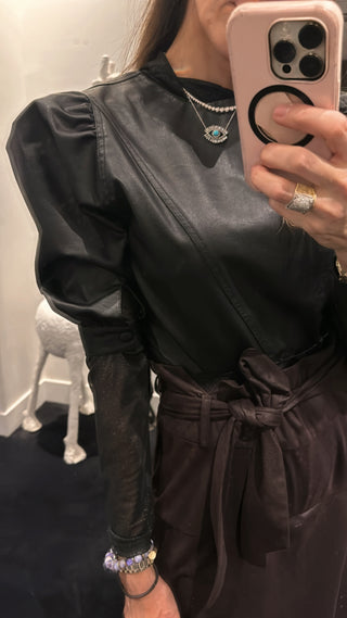 Daphne Puffy Sleeve Leather Blouse