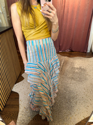 Thea Tiered Beige&Blue Strips Skirt
