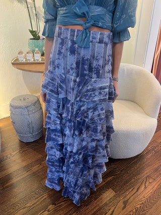 Oraibi Tie-Dye Sparkling Ruffled Blue Skirt