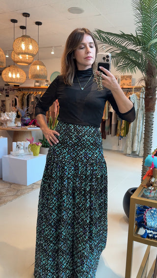 Littleton Pleats, Front Slit Mirrored Greenish Purple Skirt