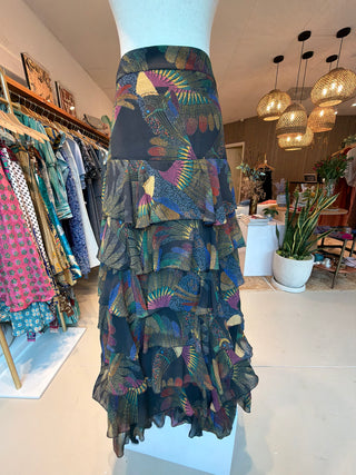 Warners Layered, Multicolor Birds Silk Skirt