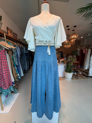Milledgeville Front Slit, Denim Embroidered Blue Skirt
