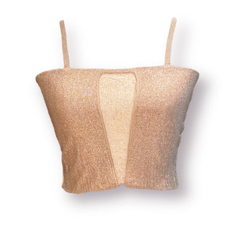 Estes Knitted Sheer Detail Crop Light Pink Top