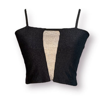 Estes Knitted Sheer Detail Crop Black Top
