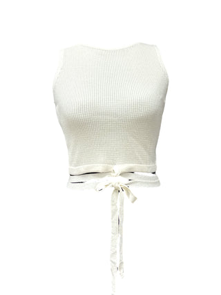 Durango Ribbed Tie-Back Knit Off White Top