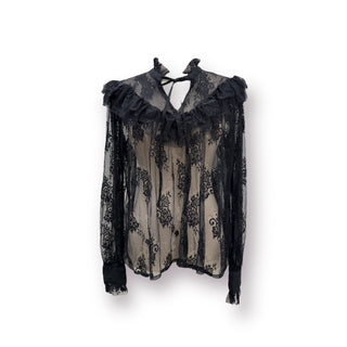 Milford Ruffled Tassels Long Sleeve Lace Black Top