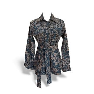 Wilmington Button Down, Animal Print, Belted Velvet Brownish Shirt