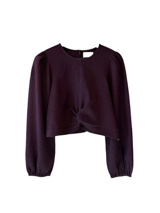 Pensacola Long Sleeves Knotted Crepe Burgundy Blouse