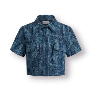 Venice Cropped, Front Pockets, Short Sleeves, Sparkling Denim Bluish Shirt