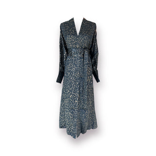 Titusville Long Sleeves, Front Slit, Belted, Loose One Size Black-Gold Dress