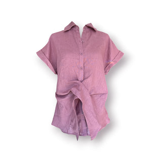 WinterHaven Linen, Buttondown, Waist Knotted Coral Shirt