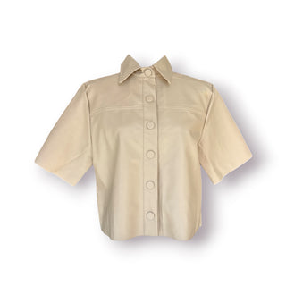 WinterPark Snap Buttons, Vegan Leather, Short Sleeves Beige Shirt