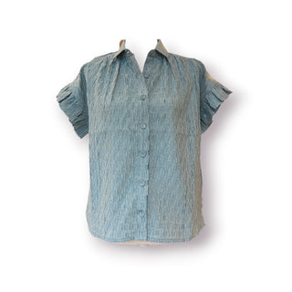Valdosta Ruffled Short Sleeves, Button Down, Texturized Sky Blue Shirt