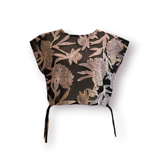 WayCross Sleeveless, Side Ropes, Short Embroidered Gaze Black & Cream Top