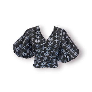 Toccoa Puffy Sleeves, Wrapping Greyish Patterned Top