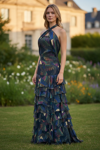 Warners Layered, Multicolor Birds Silk Skirt