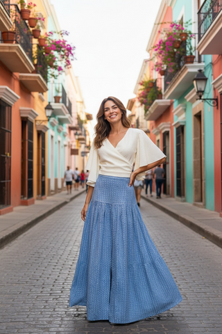 Milledgeville Front Slit, Denim Embroidered Blue Skirt
