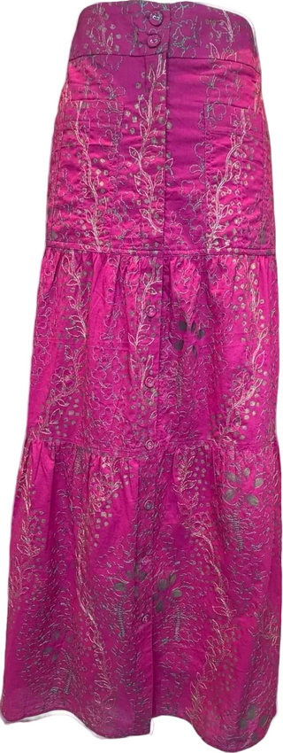 Hanalei Button Down, Front Pockets, Embroidered Fuchsia Skirt